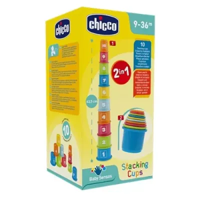 Copos Empilháveis Educativo Chicco - Brinquedo 2 em 1 para crianças 9-36m.