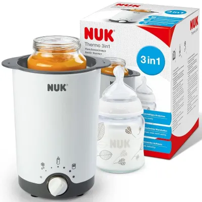 Aquecedor de biberões Nuk Thermo 3in1 compacto e seguro para aquecer e descongelar comida de bebé.