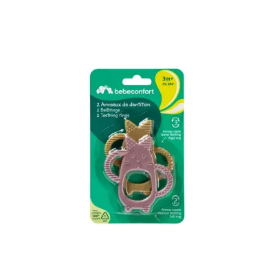 Mordedor Bébé Confort Gatinho verde lavanda para bebés 3m+, pack 2 peças