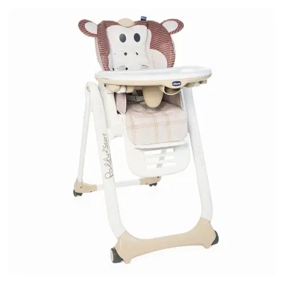 Cadeira de refeição Chicco Polly 2 Start Monkey, ajustável e confortável para bebês.