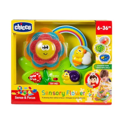 Chicco Flor Sensorial – Jogo de empilhamento com estímulos luminosos e sonoros.