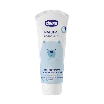 Creme Chicco Natural Sensation 4 em 1, muda-fraldas de 100ml, proteção e cuidado para a pele sensível dos bebés.