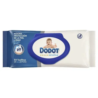 Toalhitas Dodot Sensitive 54 Unidades — limpeza suave para pele sensível do bebé