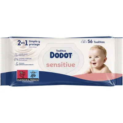 Toalhitas Dodot Sensitive 54 Unidades — limpeza suave para pele sensível do bebé