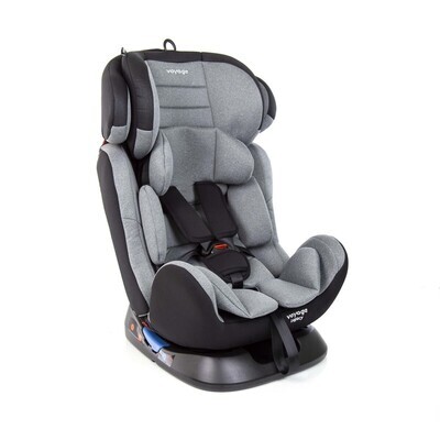 Cadeira para auto infantil Legacy na cor cinza da marca Voyage, com design moderno e acolchoado, ideal para proporcionar segurança e conforto para o bebê durante o trajeto.