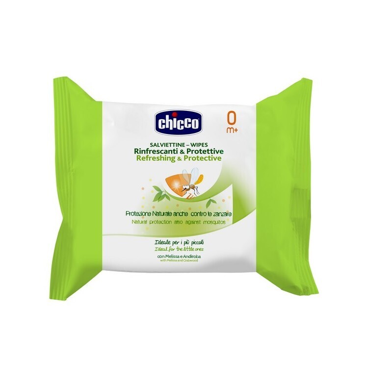 Toalhitas Anti-Mosquito 20 Pcs - Chicco Natural Spray Refrescante e Protector: proteção natural contra mosquitos para o seu bebê.