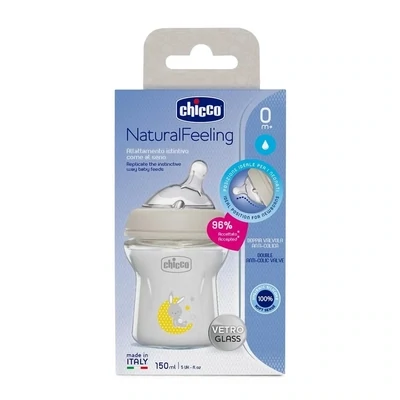 Chicco | Biberão Vidro NaturalFeeling Fluxo Lento 150ml 0m+