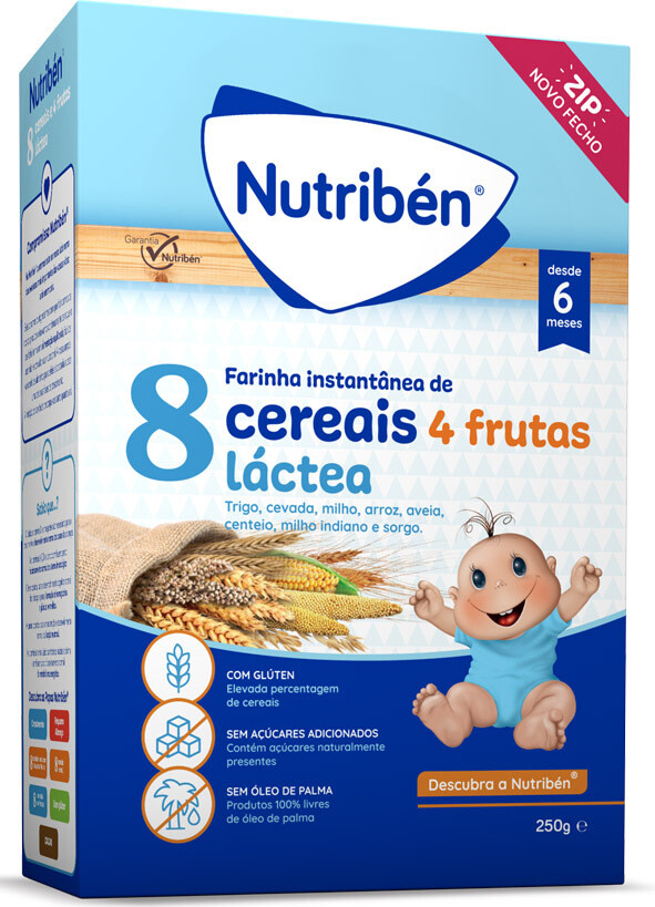 Nutriben |  Papas 8 Cereais 4 Frutas Láctea 250 g
