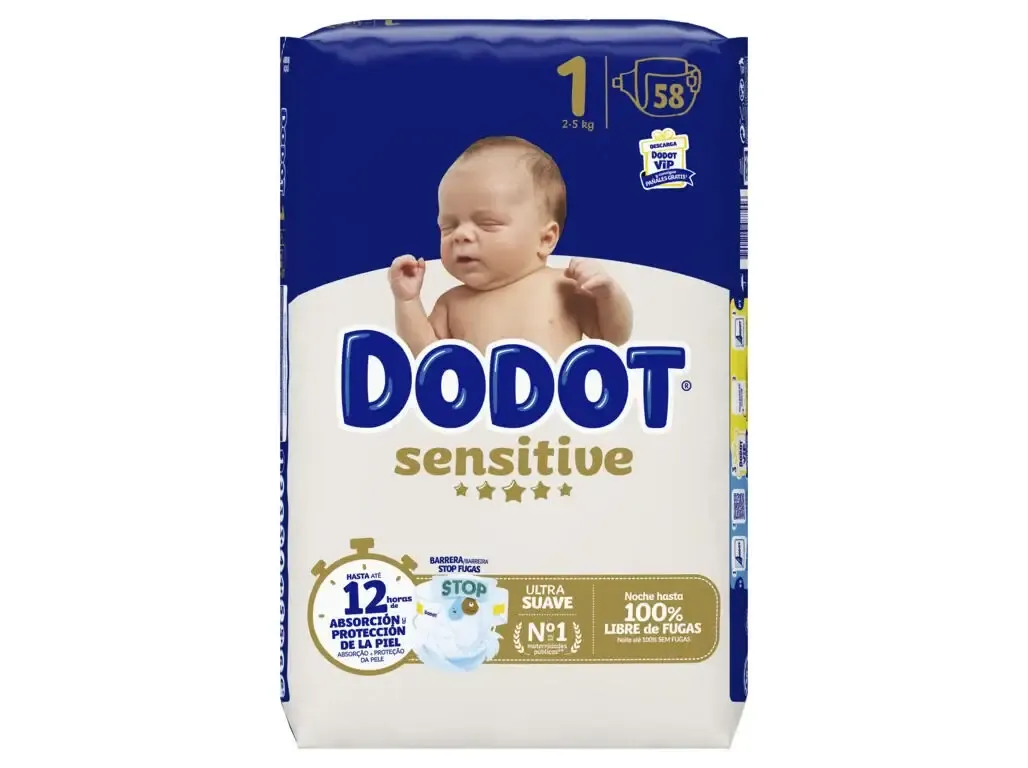 Dodot | Fralda Sensitive T1 (2-5Kg) 58Uds Fraldas Dodot Sensitive Tamanho 1 para recém-nascidos (2-5 kg)