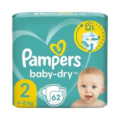 Pampers | Fraldas Baby-Dry T-2 Mini (3-8Kg) 62 uds Recém-nascido