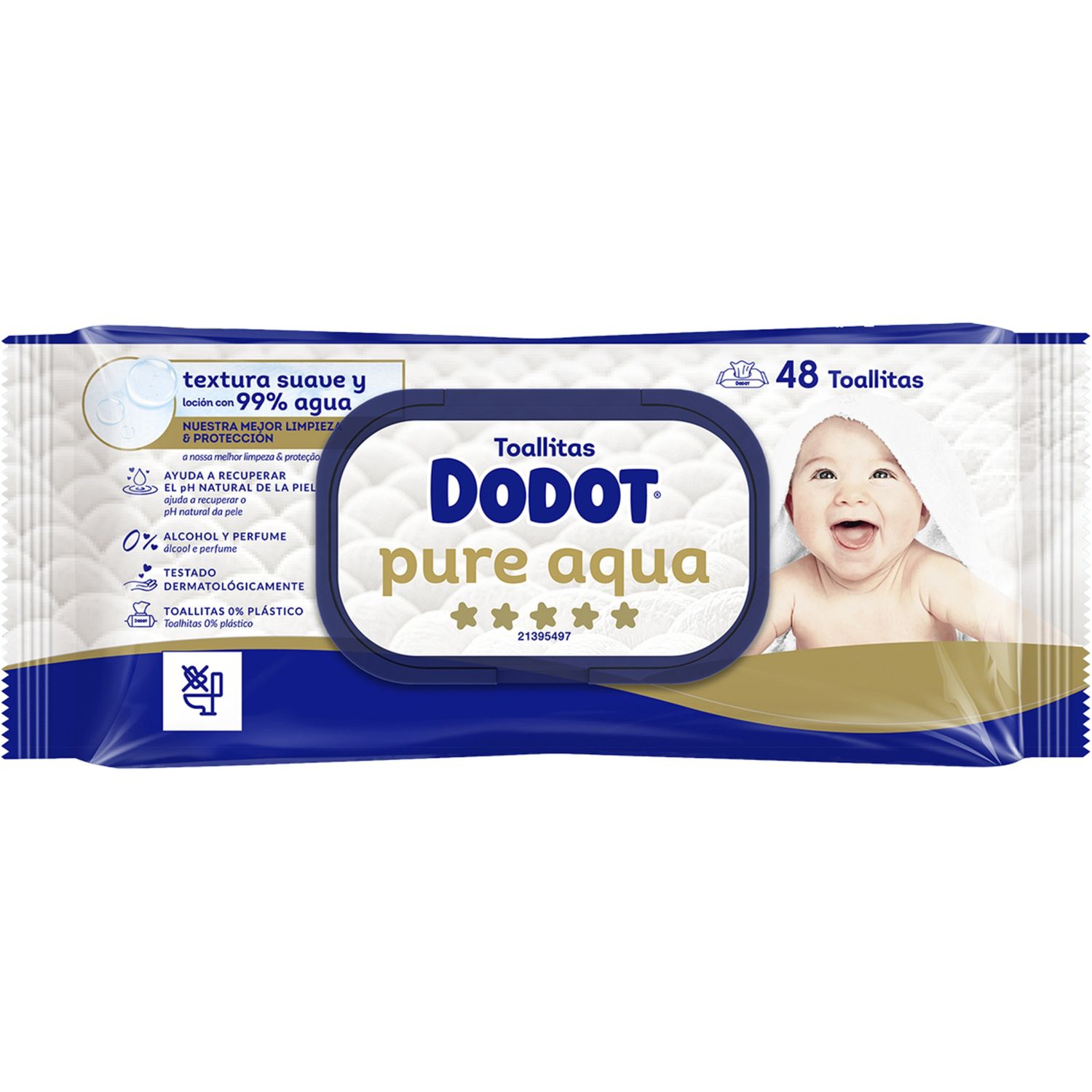 Toalhitas Dodot Pure Aqua 48 Unidades — limpeza delicada com 99% de água pura