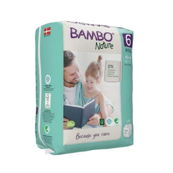 Fraldas Bambo Nature Tamanho 6 XXL (16Kg+) pacote com 20 unidades