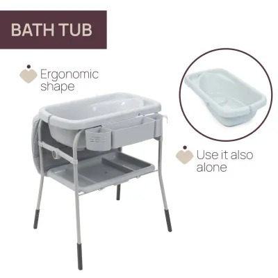Banheira com trocador Chicco Cuddle & Bubble na cor cinza, prática e confortável para bebês.