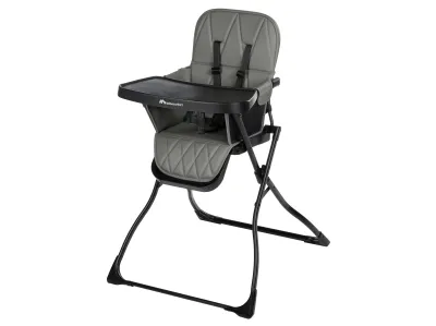  Cadeira de Refeição Bébé Confort Lily Mineral Gray: Design compacto e dobrável, com 3 posições de reclinação e bandeja amovível para facilitar a limpeza.