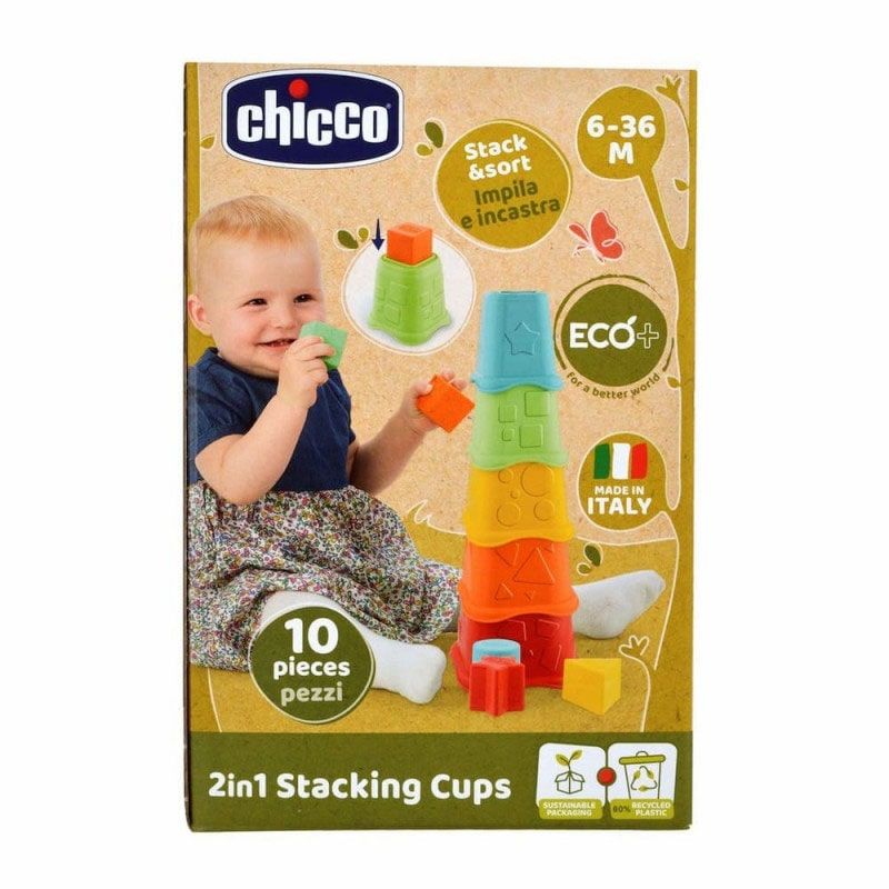 Chicco Eco Copos Empilháveis 2 em 1 – Brinquedo ecológico educativo 6-36m.