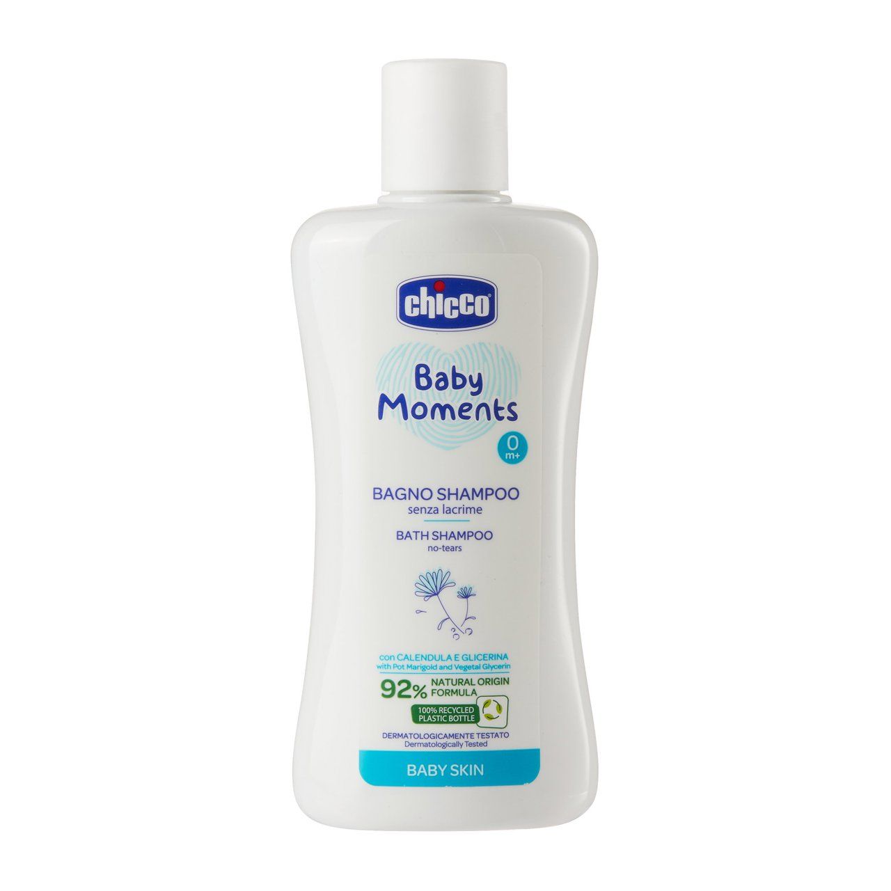 Bebê recebendo banho com Chicco Baby Moments Shampoo sem lágrimas.