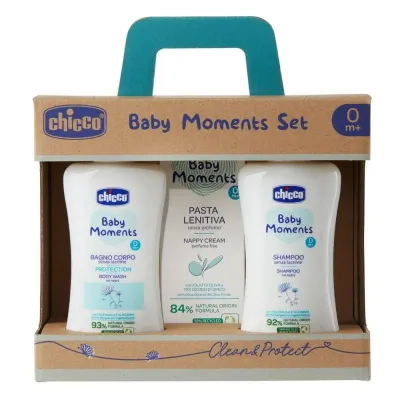 Conjunto Chicco Baby Moments com loção, shampoo e creme para o bebé
