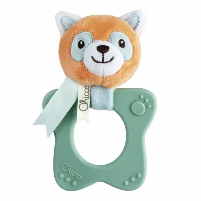 Roca Panda Chicco vermelha para bebés 3M+ - Brinquedo de dentição com guizo e anel em forma de estrela, seguro e estimulante