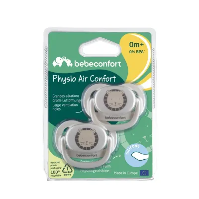 Bébé Confort | Chupeta Reversível Eco Sand +0m 2 Un Pack de 2 chupetas Bébé Confort Physio Air Confort em silicone, cor areia (Sand), para bebés recém-nascidos a partir dos 0 me