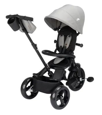 Triciclo evolutivo Bébé Confort Windy em modo passeio com capota estendida e haste parental, ideal para crianças dos 10 meses