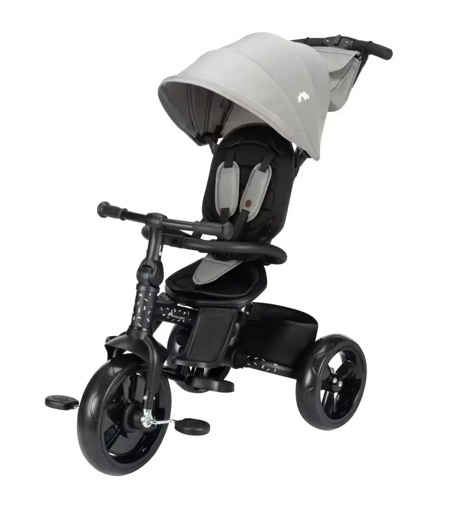 Bébé Confort | Triciclo 2em1 Windy Tinted Gray Triciclo evolutivo Bébé Confort Windy em modo passeio com capota estendida e haste parental, ideal para crianças dos 10 meses