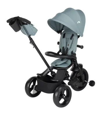 Triciclo evolutivo Bébé Confort Windy em modo passeio com capota estendida e haste parental, ideal para crianças dos 10 meses