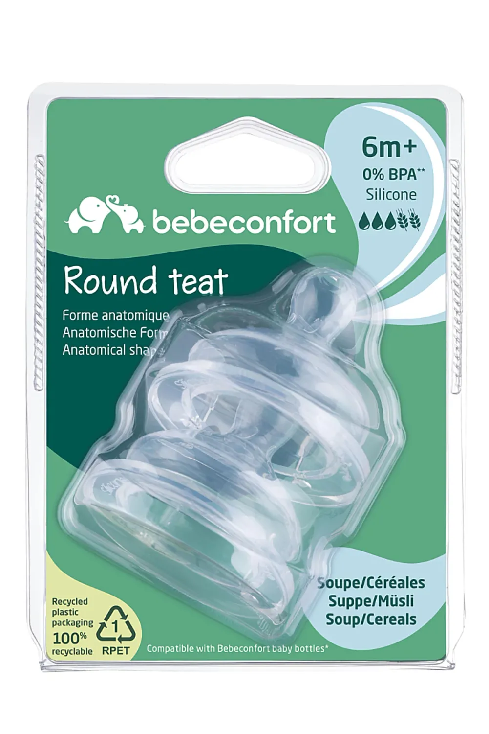 Tetina de silicone anatómica Bébé Confort para sopa e cereais 6M+