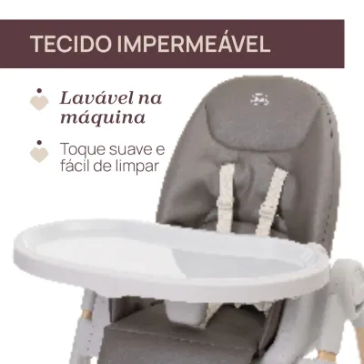 Cadeira de refeição Chicco Polly Armonia em modo espreguiçadeira com redutor de algodão orgânico e estrutura de design contem