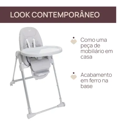 Cadeira de refeição Chicco Polly Armonia em modo espreguiçadeira com redutor de algodão orgânico e estrutura de design contem