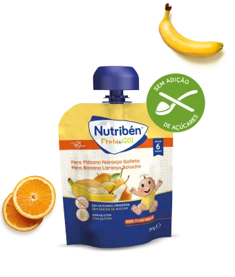 Nutribén Fruta&Go Pera, Banana, Laranja e Bolacha — snack natural para bebés +6 meses