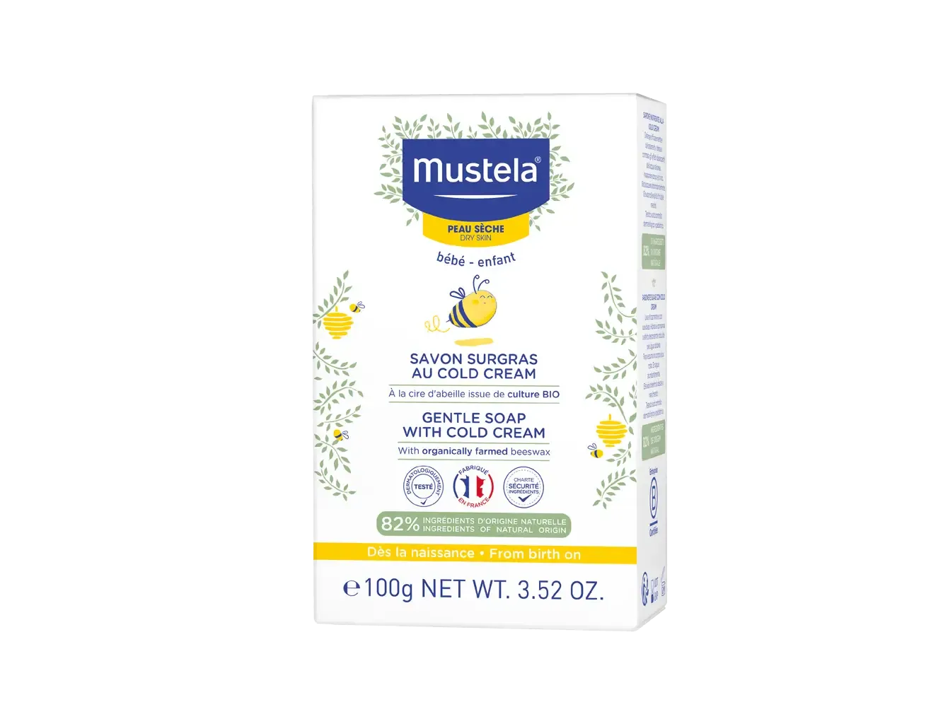 Sabonete Suave Mustela com Cold Cream 100g — limpeza nutritiva para pele seca do bebé