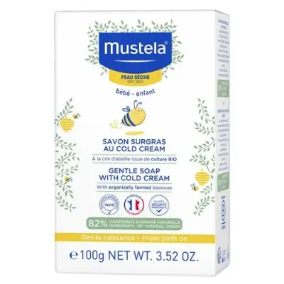 Sabonete Suave Mustela com Cold Cream 100g — limpeza nutritiva para pele seca do bebé