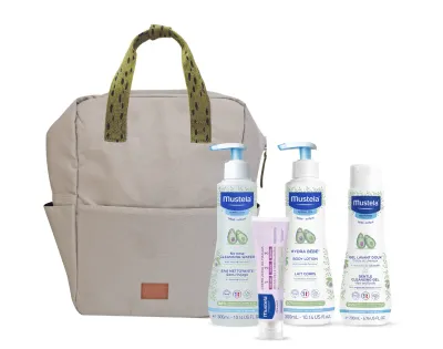 Mochila de Maternidade Mustela Edição Limitada com essenciais de higiene e cuidado para bebé