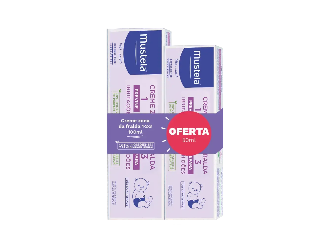 Mustela Creme Zona da Fralda 123 100ml + Oferta 50ml — proteção completa contra irritações e vermelhidão