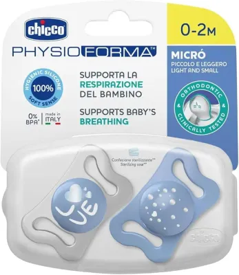 Chicco Chupeta PhysioForma Micro Azul 0-2M 2 Unidades em silicone