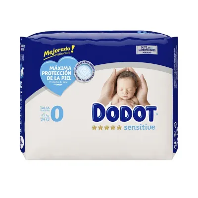 Dodot Fralda Sensitive T0 (1-5Kg) 24 Unidades: Fraldas macias, respiráveis e dermatologicamente testadas para o conforto.