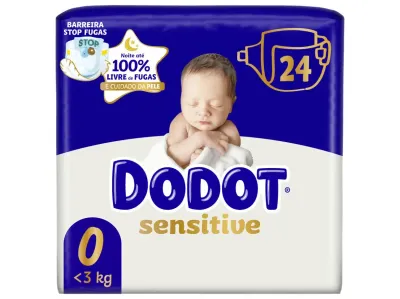 Dodot Fralda Sensitive T0 (1-5Kg) 24 Unidades: Fraldas macias, respiráveis e dermatologicamente testadas para o conforto.
