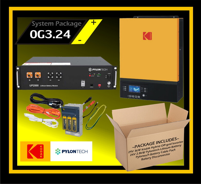 System Kodak Hybrid Off-Grid 24V 3kW Inverter 2.8kW Lithium