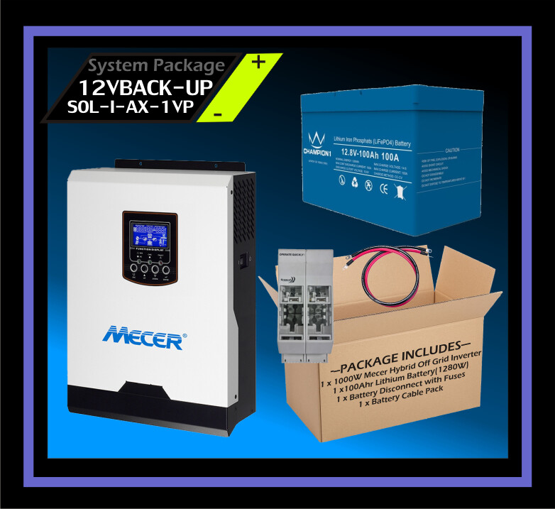 System Mecer Hybrid Off-Grid 12V 1kW 1.28kW Lithium