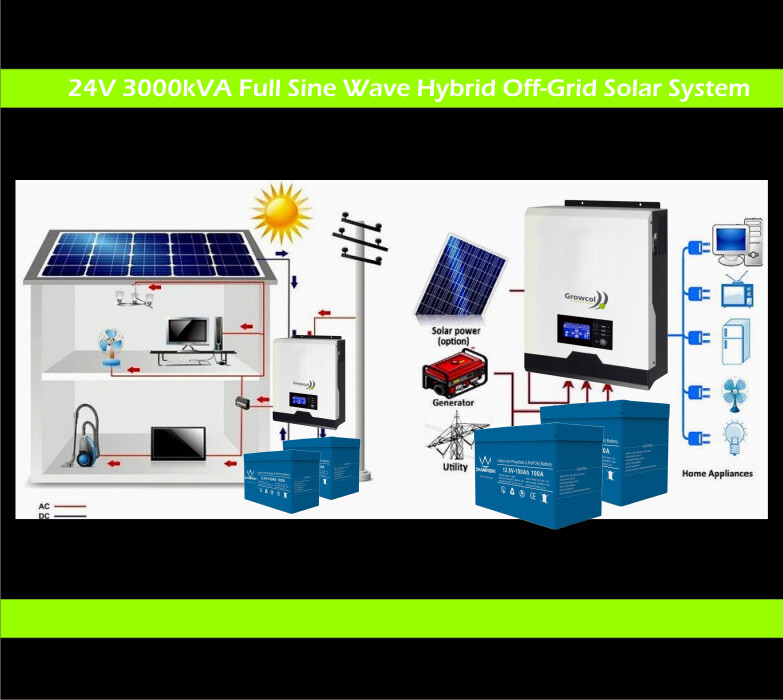 System Growcol Hybrid Off-Grid 24V 3kVA Inverter 2.56kW Lithium