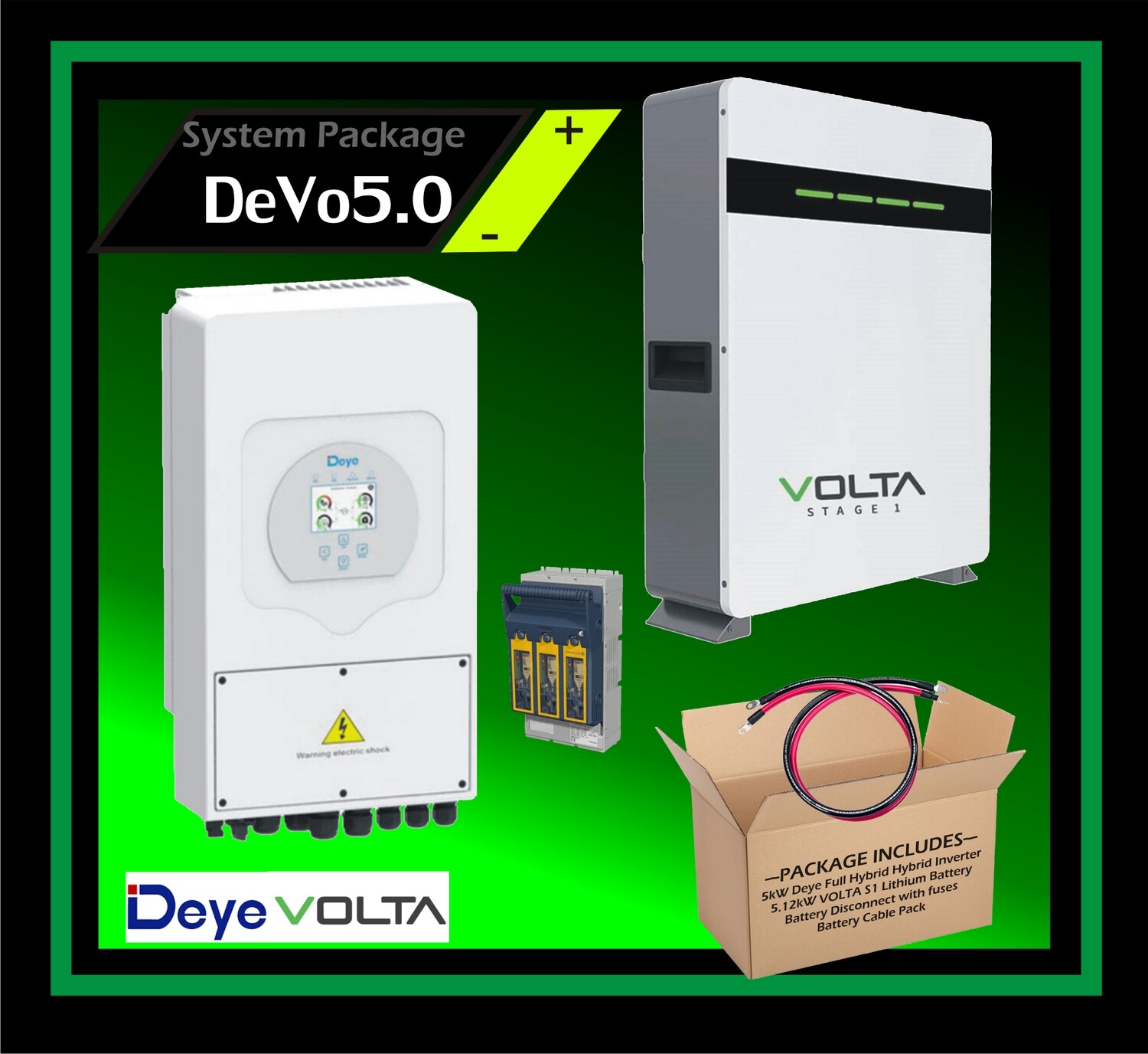 System Deye Full Hybrid 48V 5kW Inverter 5.12kW Volta Stage1 Lithium
