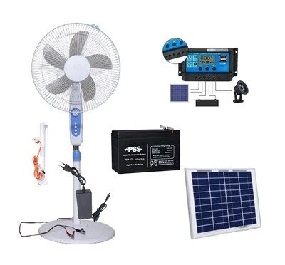 12V 10W Solar System + DC Standing Fan + LED