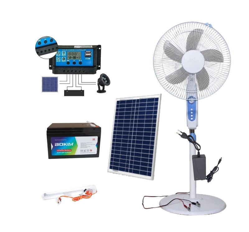12V 30W Solar System + DC Standing Fan + LED