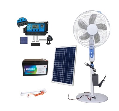 12V 30W Solar System + DC Standing Fan + LED