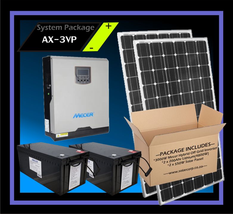 System Mecer Hybrid Off-Grid 24V 3kW Inverter 4.8kW Lithium + 1.1kW Solar Panels