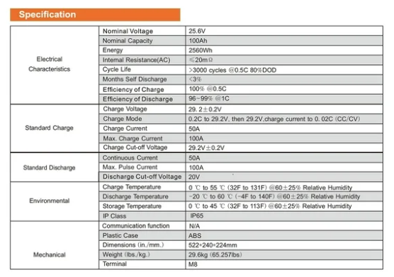 Battery Lithium (LiFePO4) Sinotec 100A 25.6V 2.56kW