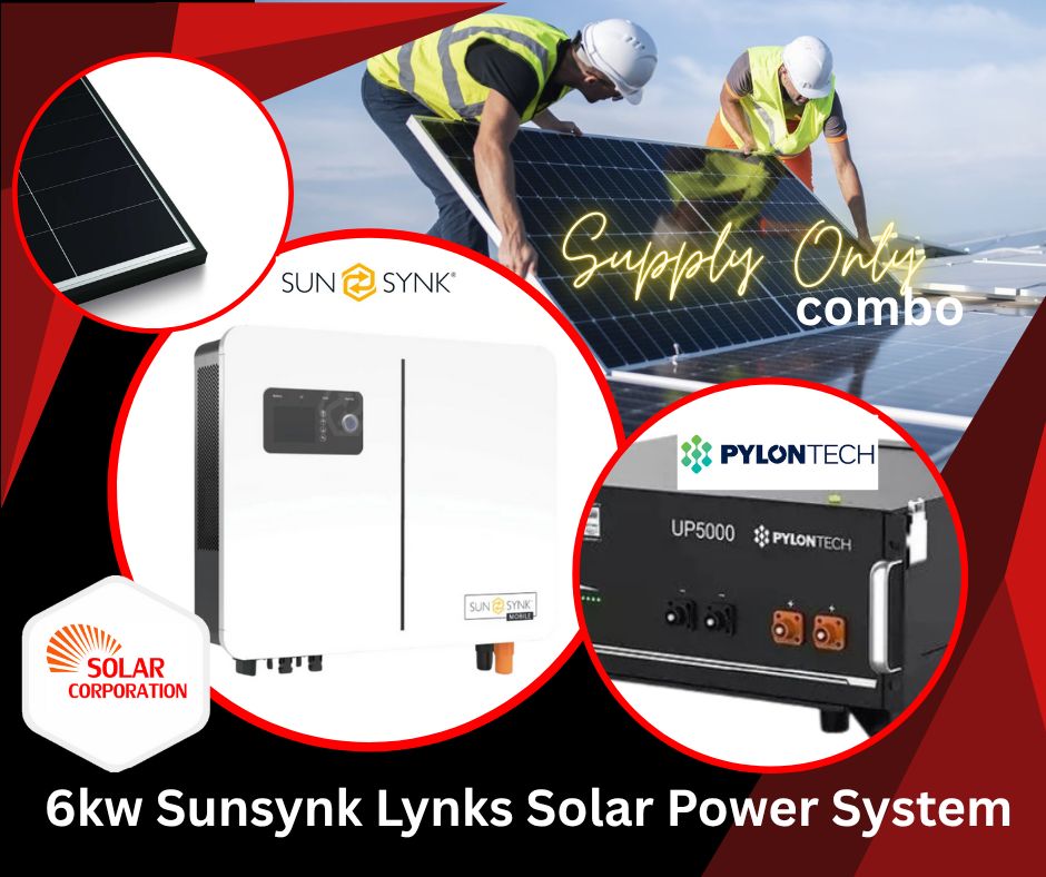 Combo Sunsynk Lynks 48V 6kW Full Hybrid Inverter UP5000 Pylontech Lithium + 2.4kW Solar Panels