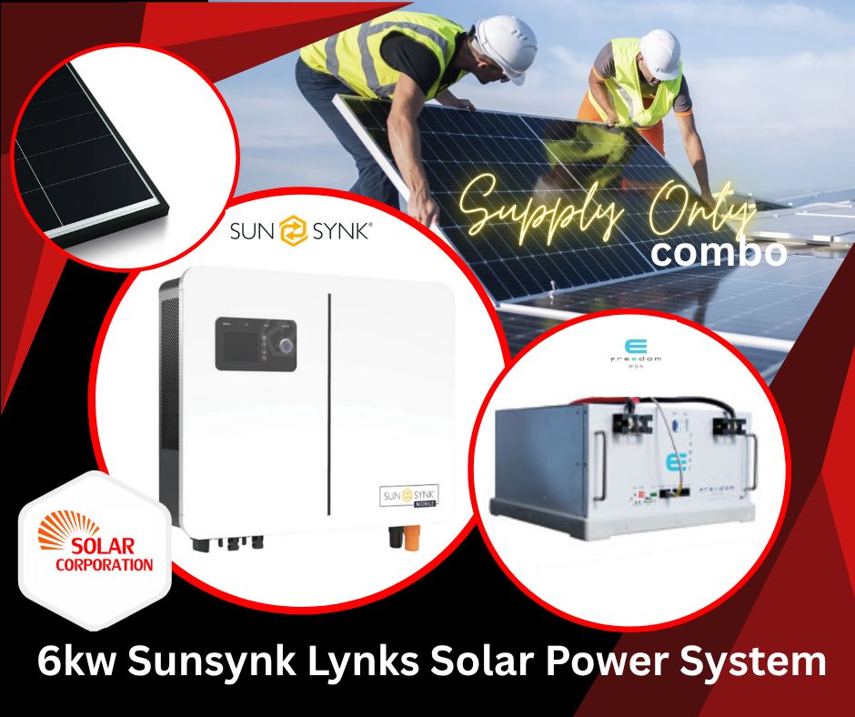 Combo Sunsynk Lynks 48V 6kW Full Hybrid Inverter FreedomWon eTower Lithium + 2.4kW Solar Panels