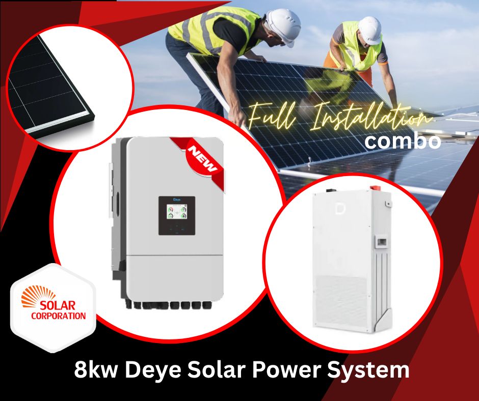 System Deye 48V 8kW Full Hybrid Inverter 14.33kW Dyness Lithium + 4.8kW Solar Panels Installed