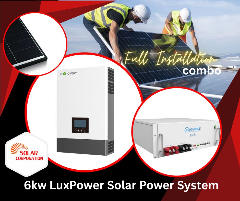System LuxPower 48V 6kW Hybrid Off-Grid Inverter 5.12kW HinnaESS Lithium + 2.4kW Solar Panels Installed